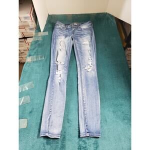 American Eagle Jeans Size 2 Womens Blue Stretch Distressed Mid Rise Jegging